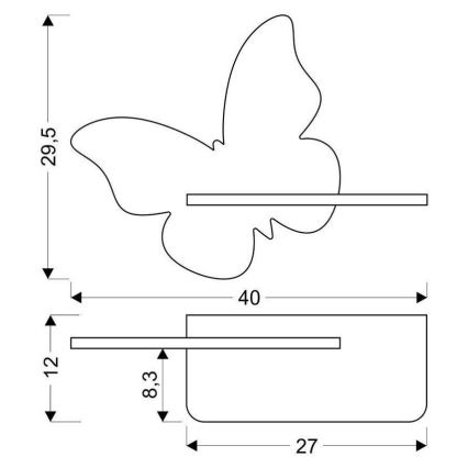 LED-Kinder-Wandleuchte mit Ablage SCHMETTERLING LED/5W/230V gelb/Holz