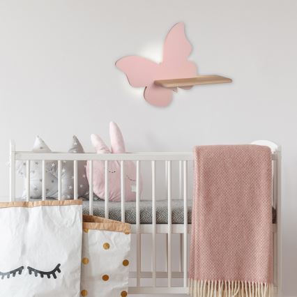 LED Kinder-Wandleuchte mit Regal BUTTERFLY LED/5W/230V rosa/Holz,
