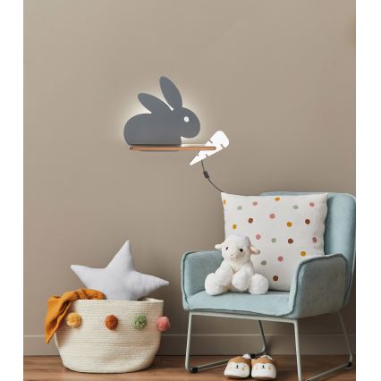 LED Kinder-Wandleuchte mit Ablage RABBIT LED/4W/230V grau/weiß/Holz,
