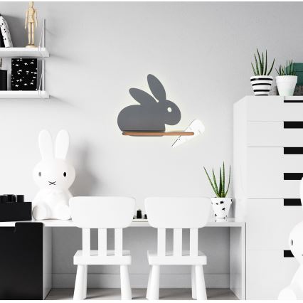 LED Kinder-Wandleuchte mit Ablage RABBIT LED/4W/230V grau/weiß/Holz,