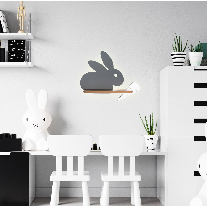 LED Kinder-Wandleuchte mit Ablage RABBIT LED/4W/230V grau/weiß/Holz,