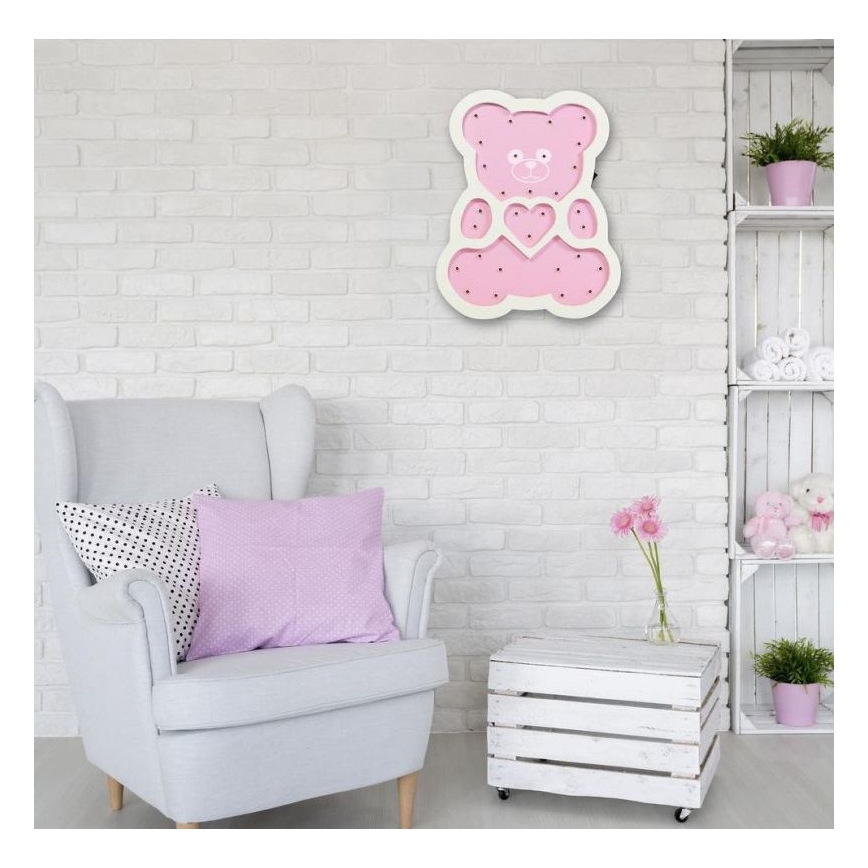 LED Kinderlampe LED/2xAA rosa Bär