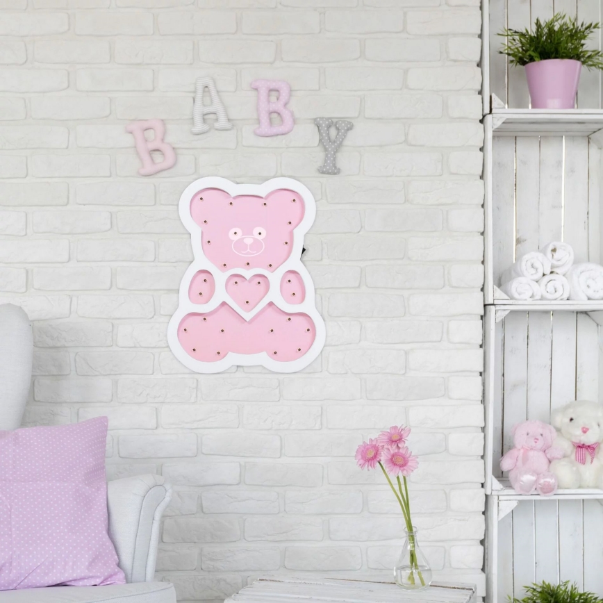 LED Kinderlampe LED/2xAA rosa Bär