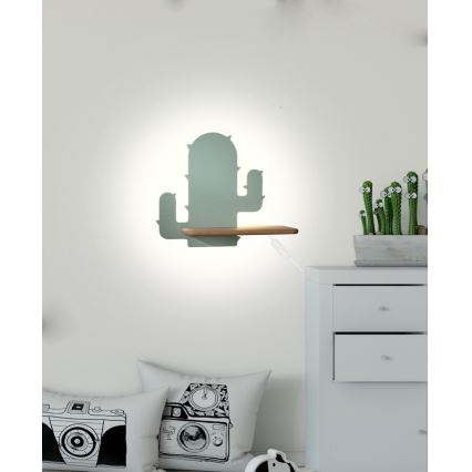 LED-Kinderwandleuchte mit Ablage CACTUS LED/4W/230V grün/Holz