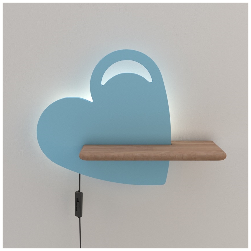 LED-Kinderwandleuchte mit Ablage HEART LED/5W/230V blau/Holz