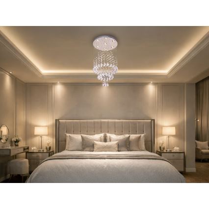 LED-Kristall-Deckenleuchte NAURU LED/24W/230V Ø 40 cm glänzender Chrom + Fernbedienung
