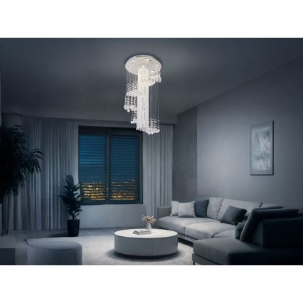 LED Kristall-Deckenleuchte NAURU LED/24W/230V Ø 45 cm Hochglanz-Chrom + Fernbedienung