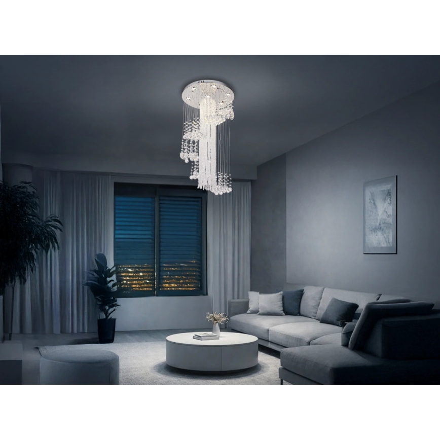 LED Kristall-Deckenleuchte NAURU LED/24W/230V Ø 45 cm Hochglanz-Chrom + Fernbedienung
