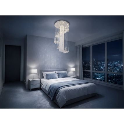 LED Kristall-Deckenleuchte NAURU LED/24W/230V Ø 45 cm Hochglanz-Chrom + Fernbedienung