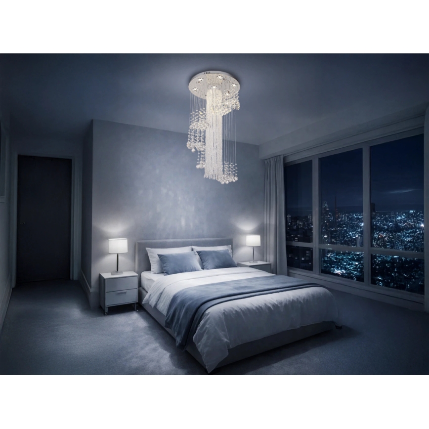 LED Kristall-Deckenleuchte NAURU LED/24W/230V Ø 45 cm Hochglanz-Chrom + Fernbedienung