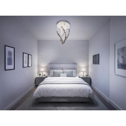 LED-Kristall-Deckenleuchte NAURU LED/30 W/230 V Ø 40 cm Hochglanz-Chrom/Schwarz + Fernbedienung