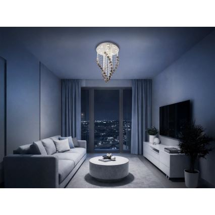 LED-Kristall-Deckenleuchte NAURU LED/30 W/230 V Ø 40 cm Hochglanz-Chrom/Schwarz + Fernbedienung