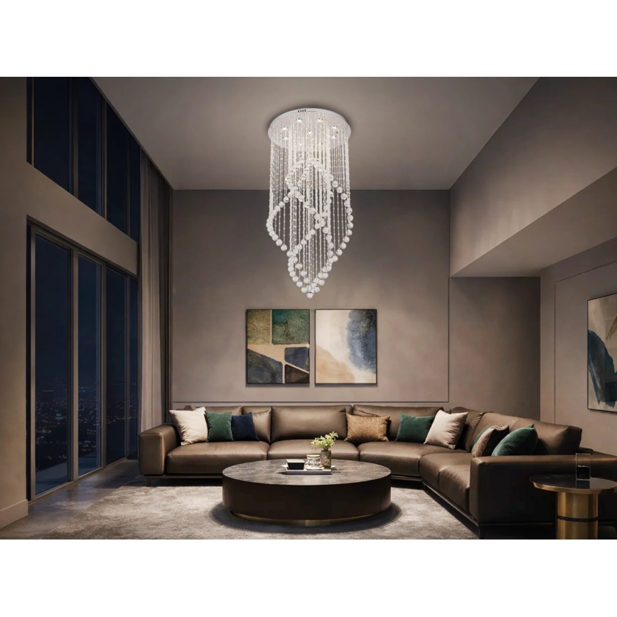 LED-Kristall-Deckenleuchte NAURU LED/30W/230V Ø 60 cm glänzender Chrom + Fernbedienung