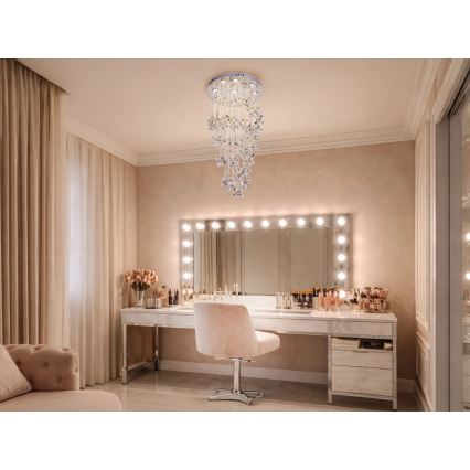LED-Kristall-Deckenleuchte SAMOA LED/30W/230V Ø 40 cm glänzender Chrom + Fernbedienung