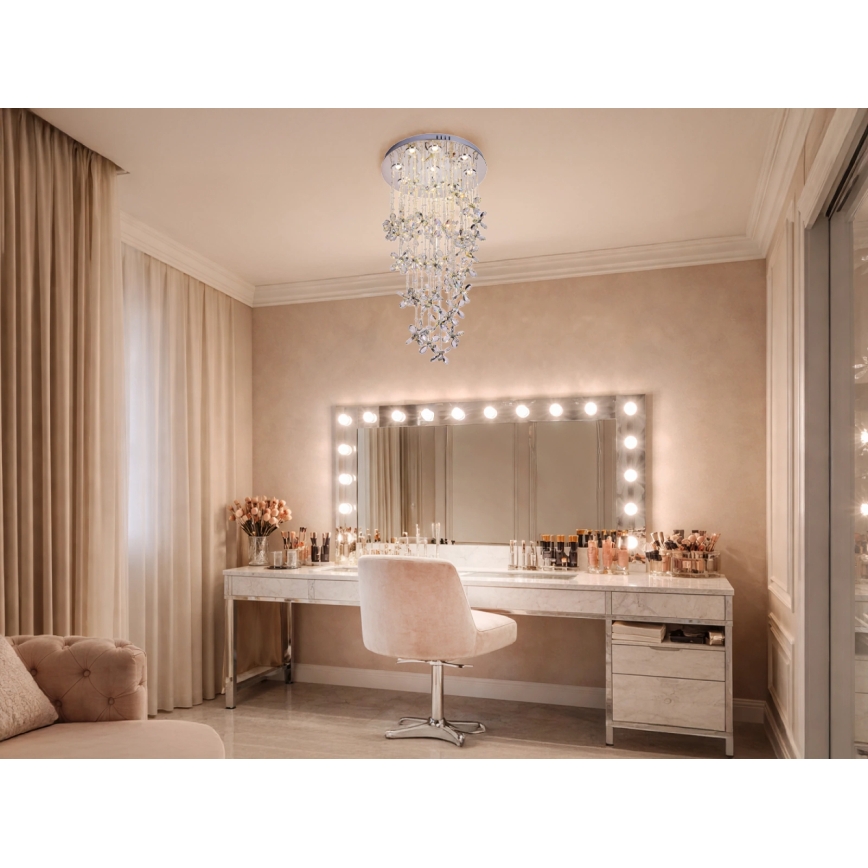 LED-Kristall-Deckenleuchte SAMOA LED/30W/230V Ø 40 cm glänzender Chrom + Fernbedienung
