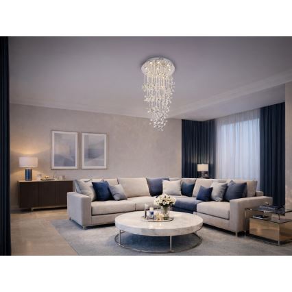 LED-Kristall-Deckenleuchte SAMOA LED/30W/230V Ø 40 cm glänzender Chrom + Fernbedienung