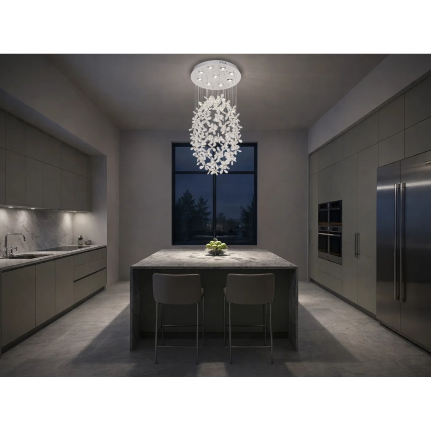 LED-Kristall-Deckenleuchte SAMOA LED/30W/230V Ø 40 cm glänzender Chrom + Fernbedienung