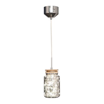 LED Kronleuchter an Kabel SHOCK LED/5W/230V glänzender Chrom/Holz