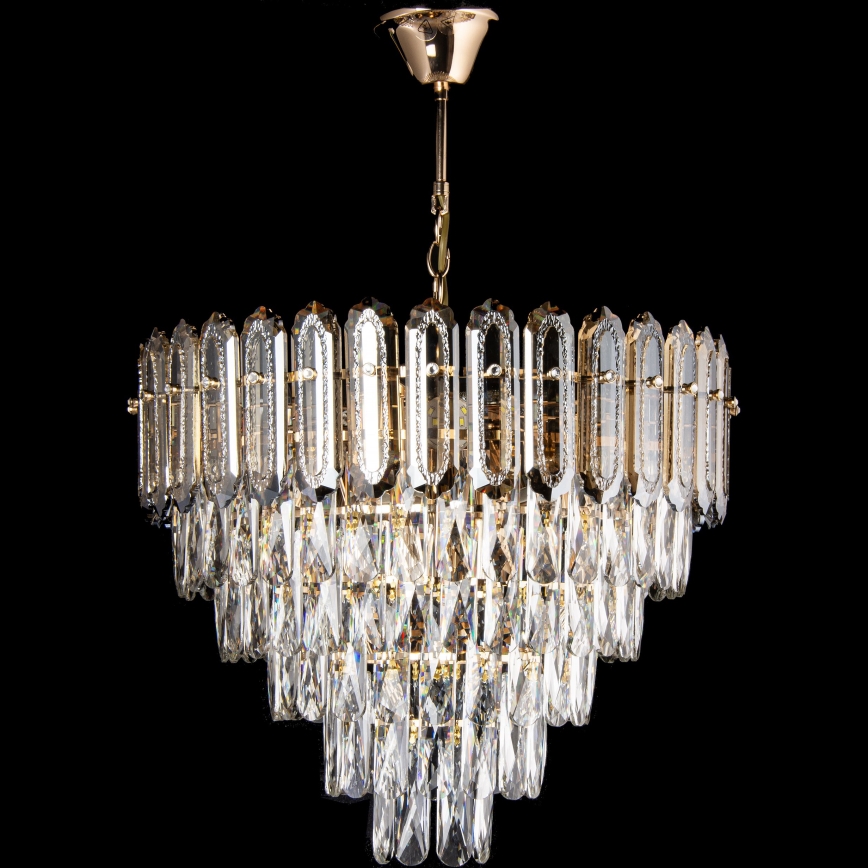 LED-Kronleuchter an Kette, 9× E27 (60 W) / 230 V + 6× LED (6 W), Ø 50 cm, goldfarben