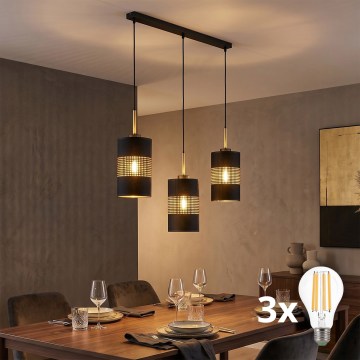 LED-Kronleuchter mit Seilaufhängung BOGART 3xE27/15W/230V Schwarz/Gold