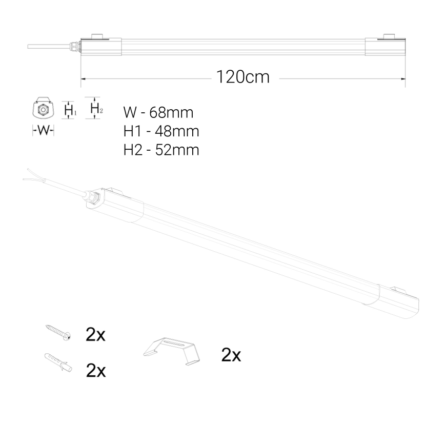 LED-Küchenunterbauleuchte LED/60W/230V 6000K 120 cm IP65 schwarz