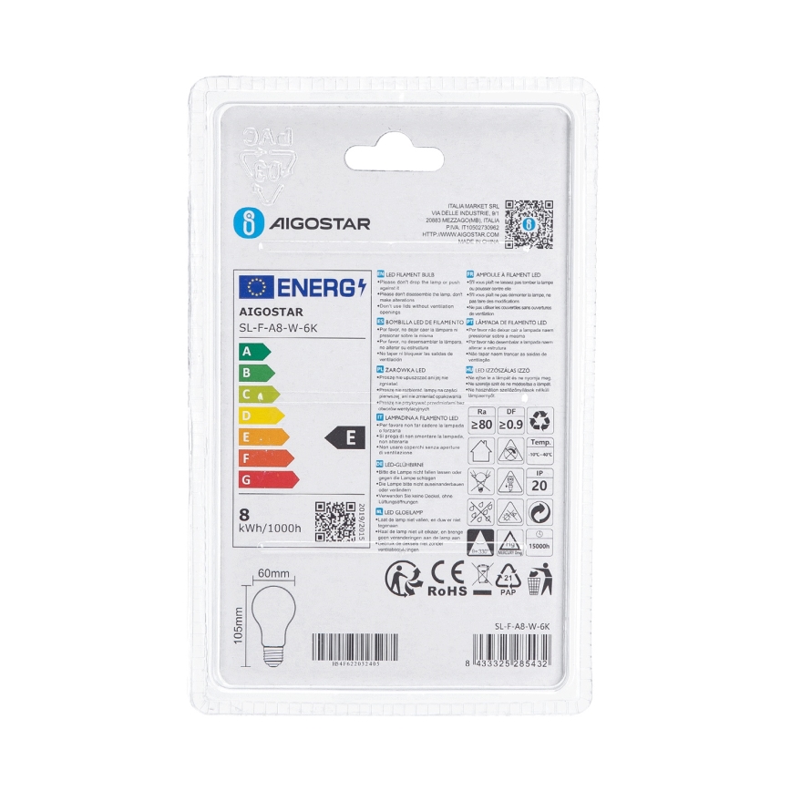 LED-Lampe A60 E27/8W/230V 6500K - Aigostar