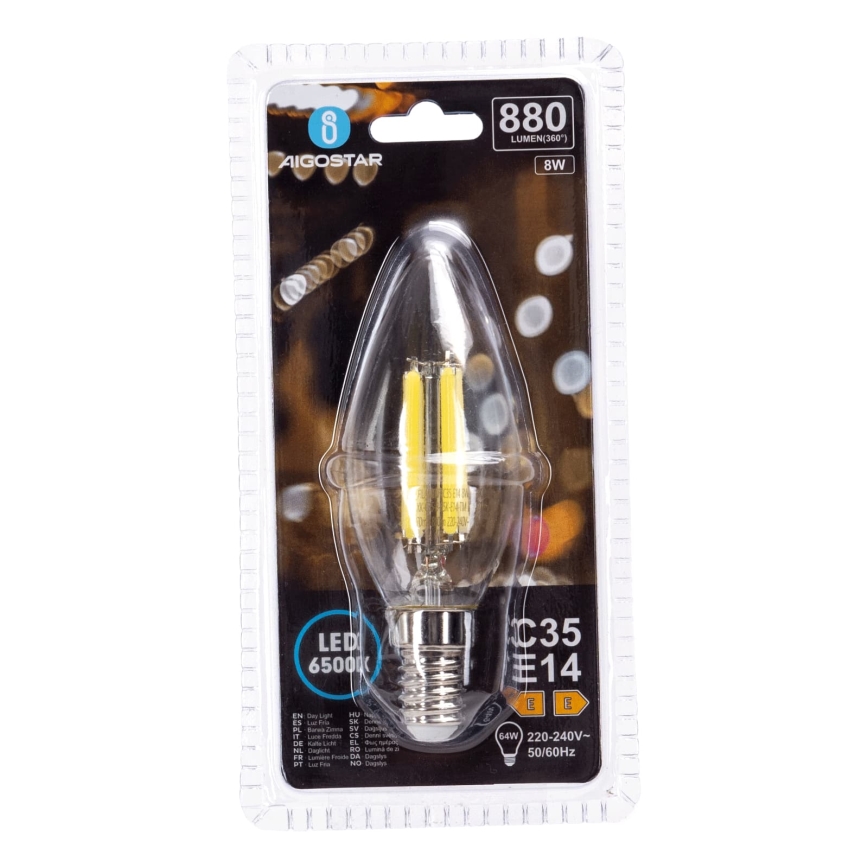 LED-Lampe FILAMENT C35 E14/8W/230V 6500K - Aigostar