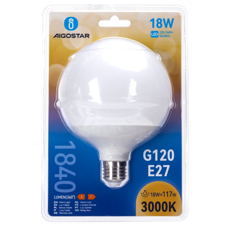 LED-Lampe G120 E27/18W/230V 3000K - Aigostar