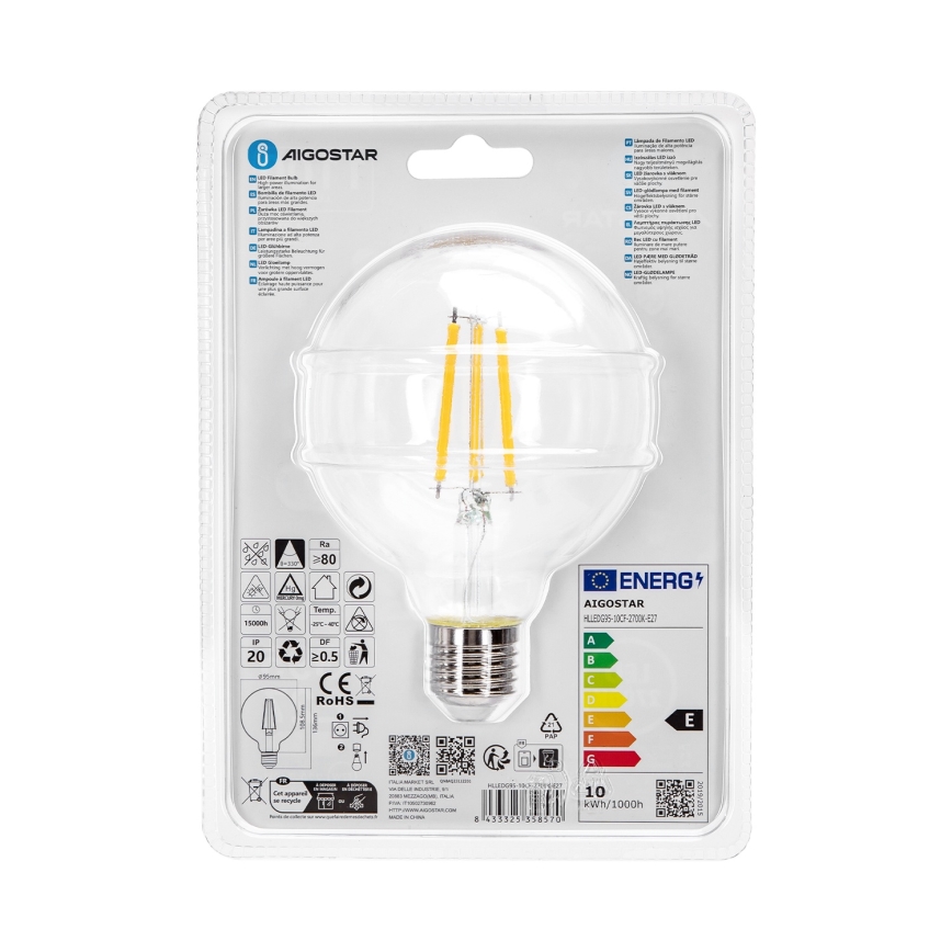 LED-Lampe G95 E27/10W/230V 2700K - Aigostar