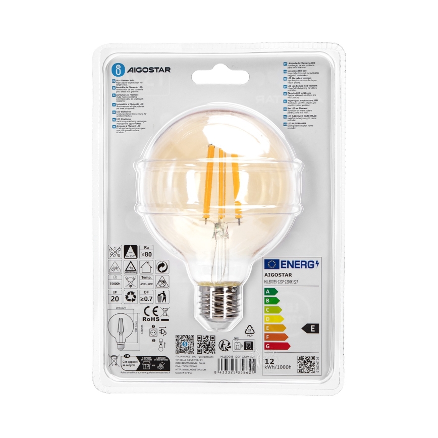 LED-Lampe G95 E27/12W/230V 2200K - Aigostar