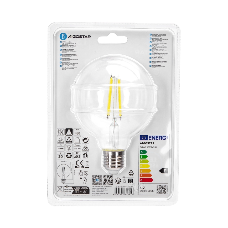 LED-Lampe G95 E27/12W/230V 6500K - Aigostar