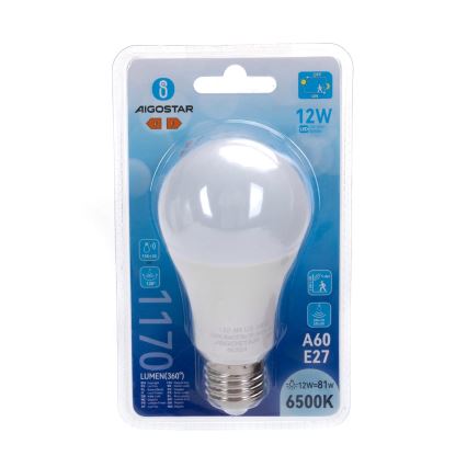 LED-Lampe mit Bewegungs- und Dämmerungssensor A60 E27/12W/230V 6500K - Aigostar