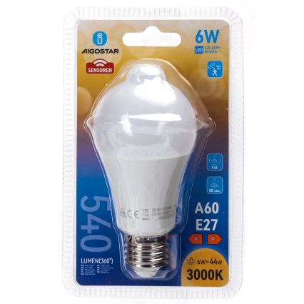 LED-Lampe mit Bewegungs- und Dämmerungssensor A60 E27/6W/230V 3000K - Aigostar