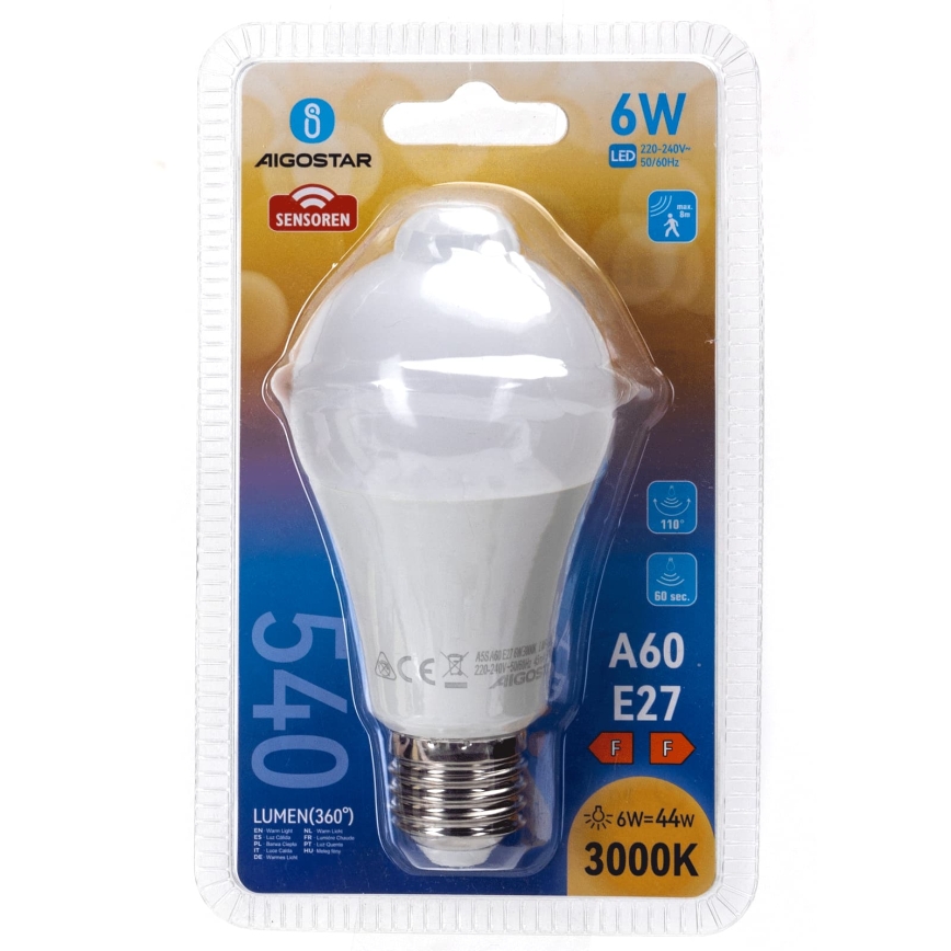 LED-Lampe mit Bewegungs- und Dämmerungssensor A60 E27/6W/230V 3000K - Aigostar