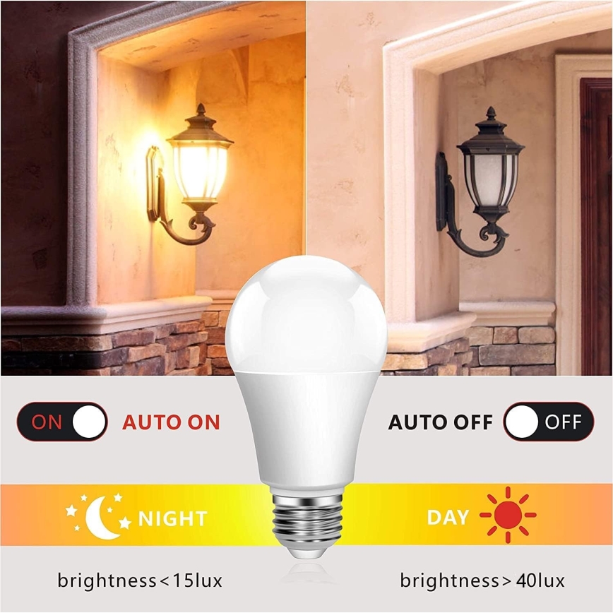 LED-Lampe mit Dämmerungssensor ECOLINE A60 E27/9W/230V 3000K - Brilagi