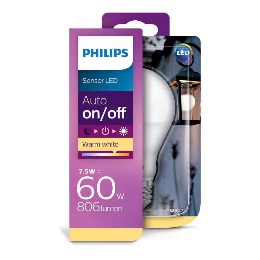 LED-Lampe mit Dämmerungssensor Philips E27/7,5W/230V 2700K