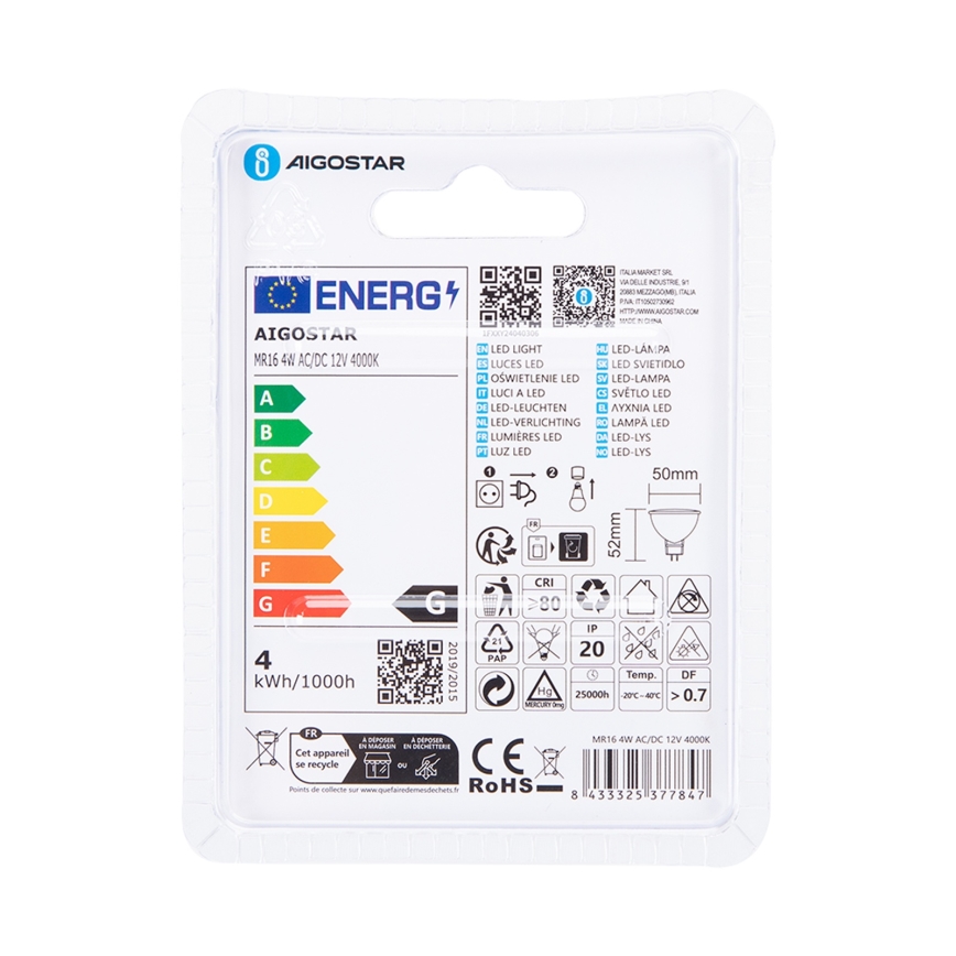 LED-Lampe MR16 GU5,3/4W/12V 4000K - Aigostar