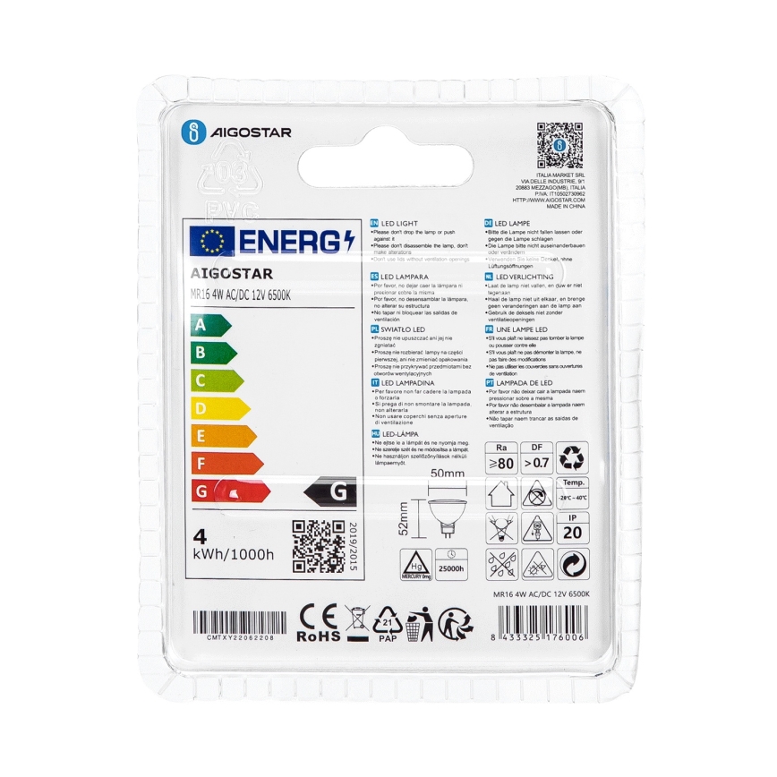 LED-Lampe MR16 GU5,3/4W/12V 6500K - Aigostar
