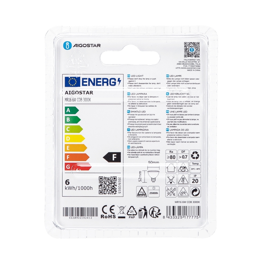 LED-Lampe MR16 GU5,3/6W/12V 3000K - Aigostar
