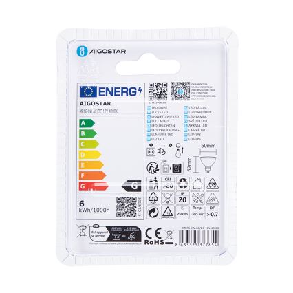 LED-Lampe MR16 GU5,3/6W/12V 4000K - Aigostar