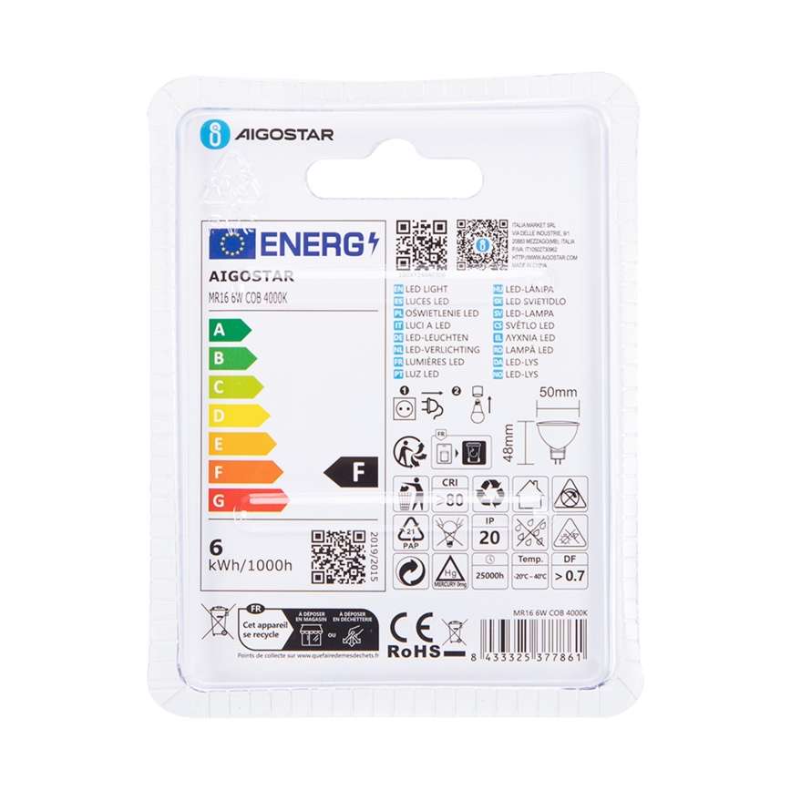 LED-Lampe MR16 GU5,3/6W/12V 4000K - Aigostar