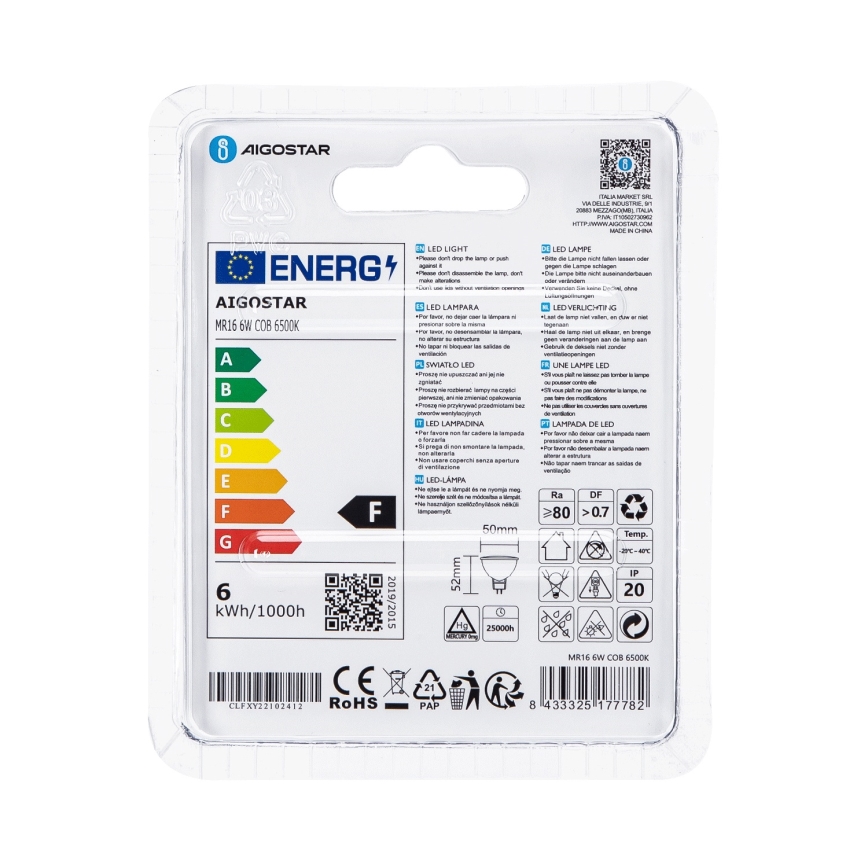 LED-Lampe MR16 GU5,3/6W/12V 6500K - Aigostar
