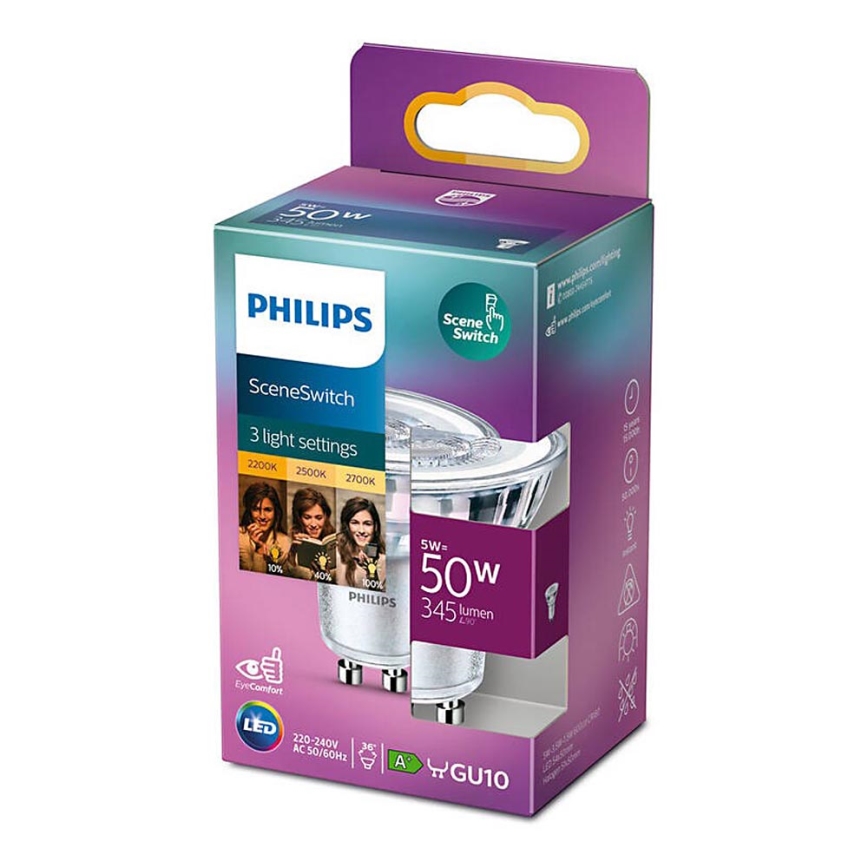 LED-Lampe Philips SCENE SWITCH GU10/5W/230V 2200/2500/2700K