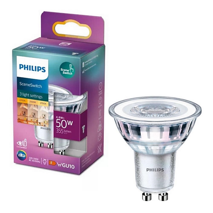 LED-Lampe Philips SCENE SWITCH PAR16 GU10/4,8W/230V 2200/2500/2700K dreistufig umschaltbar