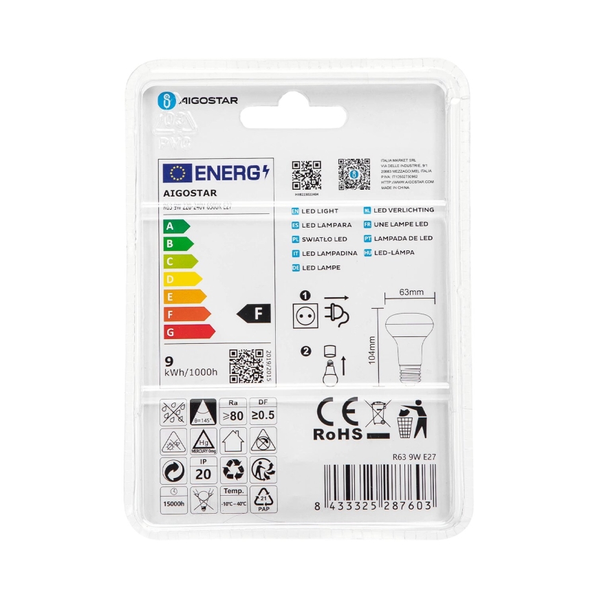 LED-Lampe R63 E27/9W/230V 6500K - Aigostar