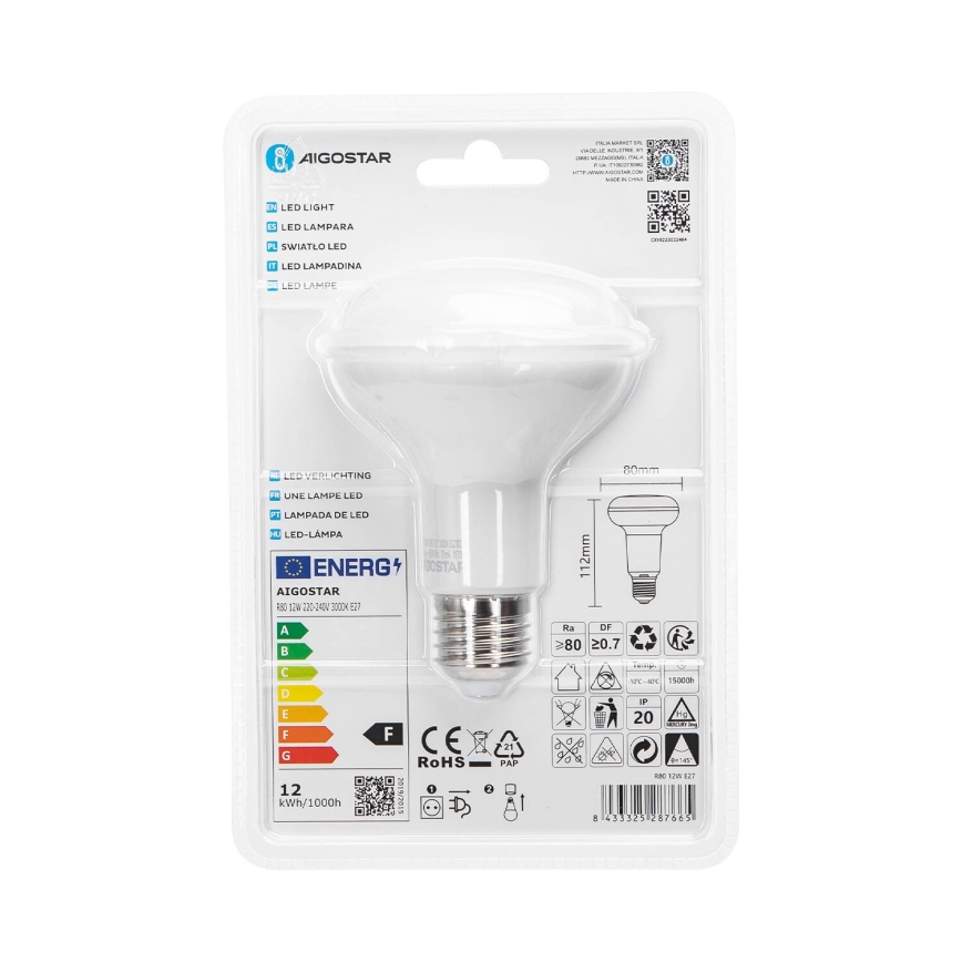LED-Lampe R80 E27/12W/230V 3000K - Aigostar