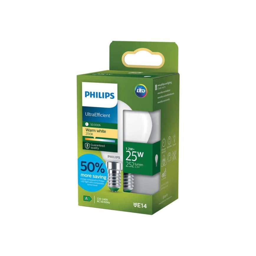 LED-Lampe ULTRAEFFICIENT Philips P45 E14/1,2W/230V 2700K
