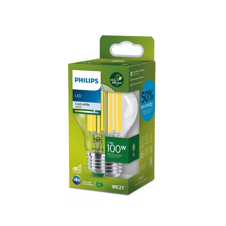 LED-Lampe ULTRAEFFIZIENTES Filament Philips A60 E27/7,3W/230V 4000K