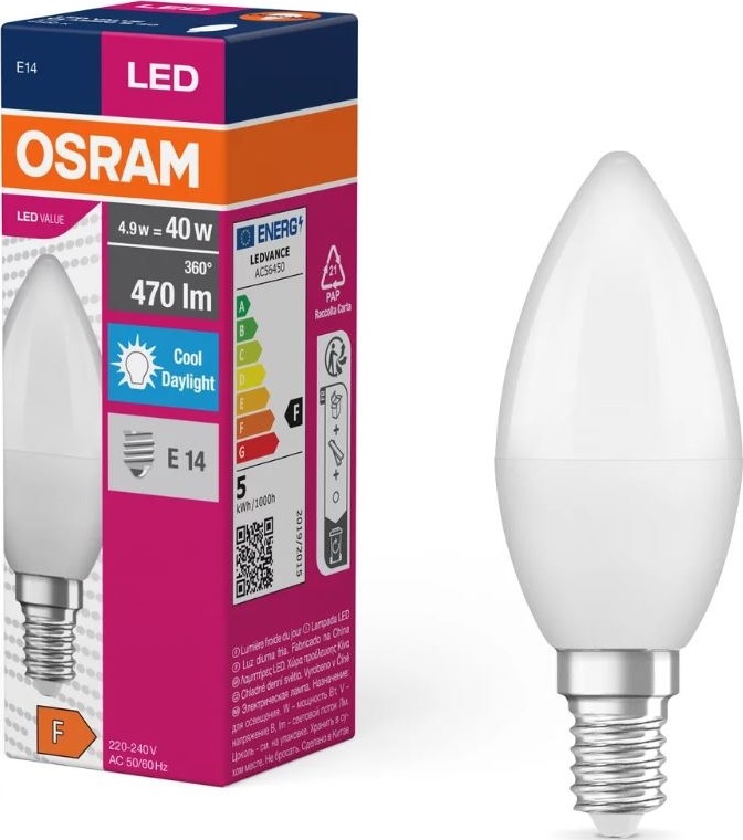 LED-Lampe VALUE B40 E14/4,9W/230V 6500K - Osram