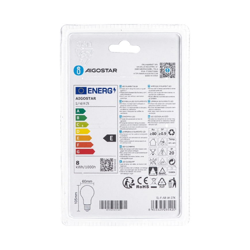LED-Leuchtmittel A60 E27/8W/230V 330° 2700K - Aigostar
